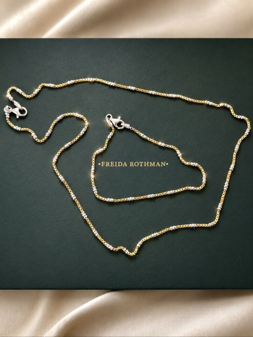 Freida Rothman Vault Two Tone Box Link Necklace And Bracelet Set NWOT