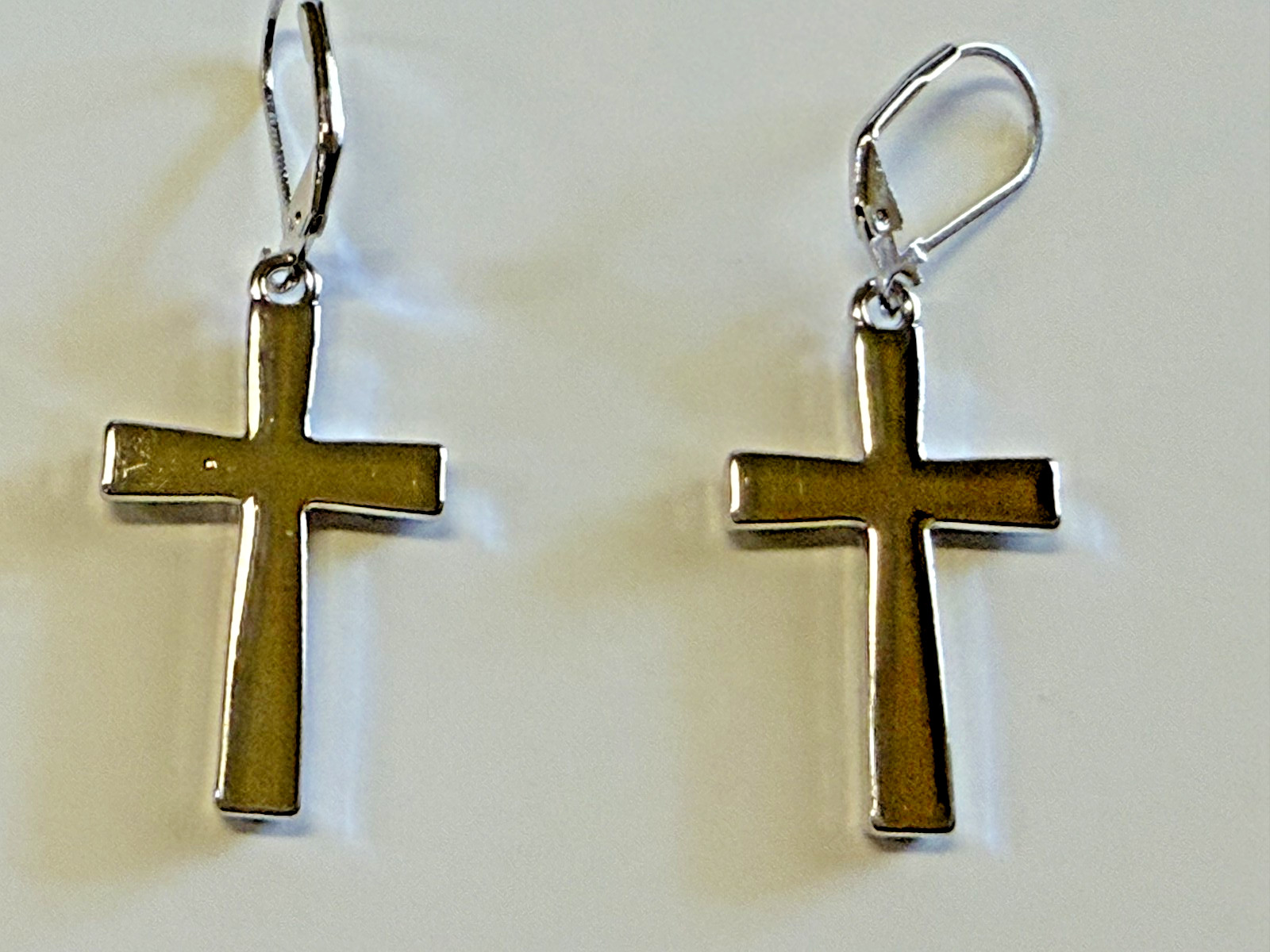 Cross with inlaid greenstones inside Earrings, New #AB-376-R2
