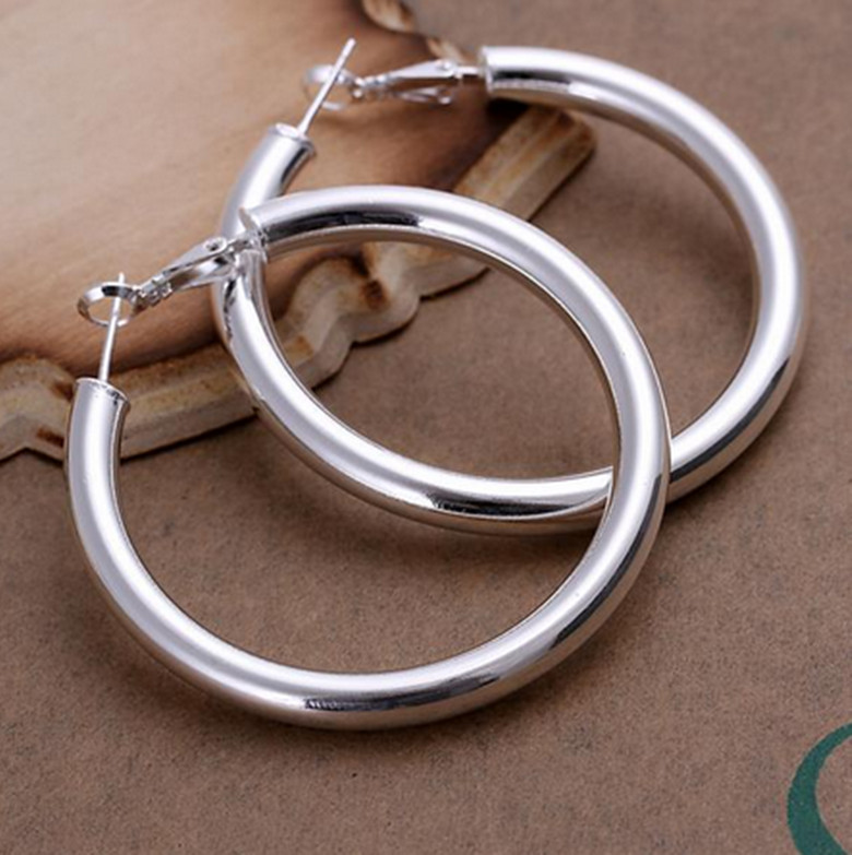 925 Sterling Silver Classic 2″ Large Round Hoop High Polished Women’s Earrings
