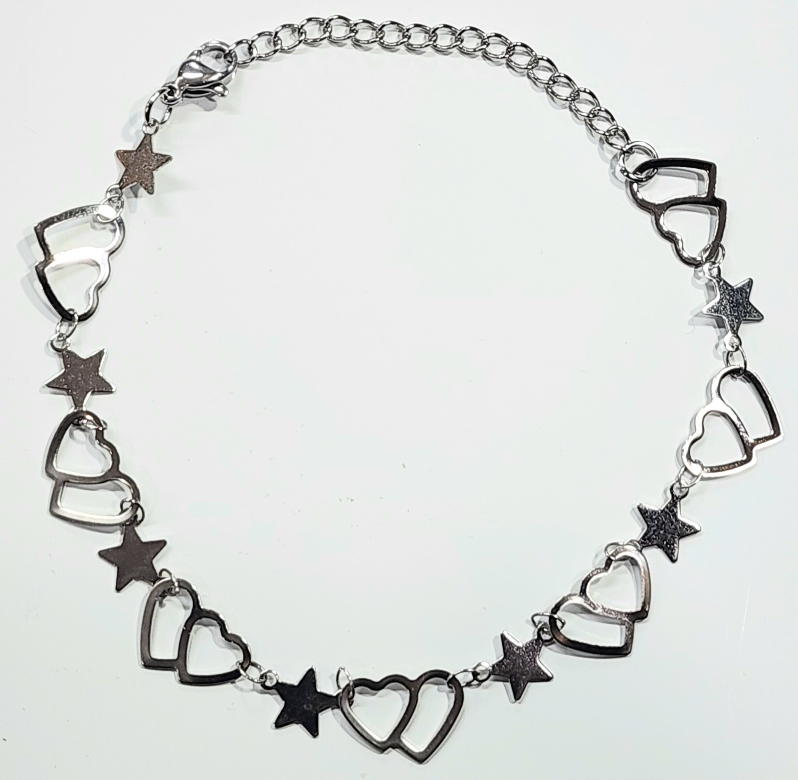 Stainless Steel Ankle Bracelet with Hearts and Stars Adjustable 8-10 inch Long
