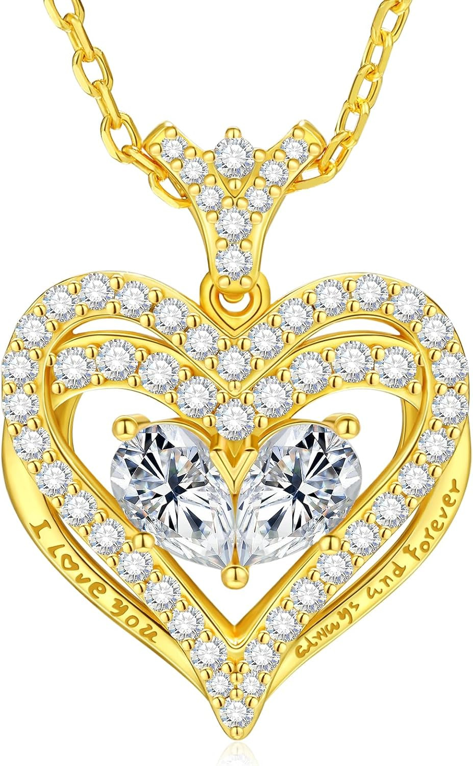 Moissanite Heart Necklace Gifts for Women, Engraved ‘I LOVE YOU’ Gift for Her, 1