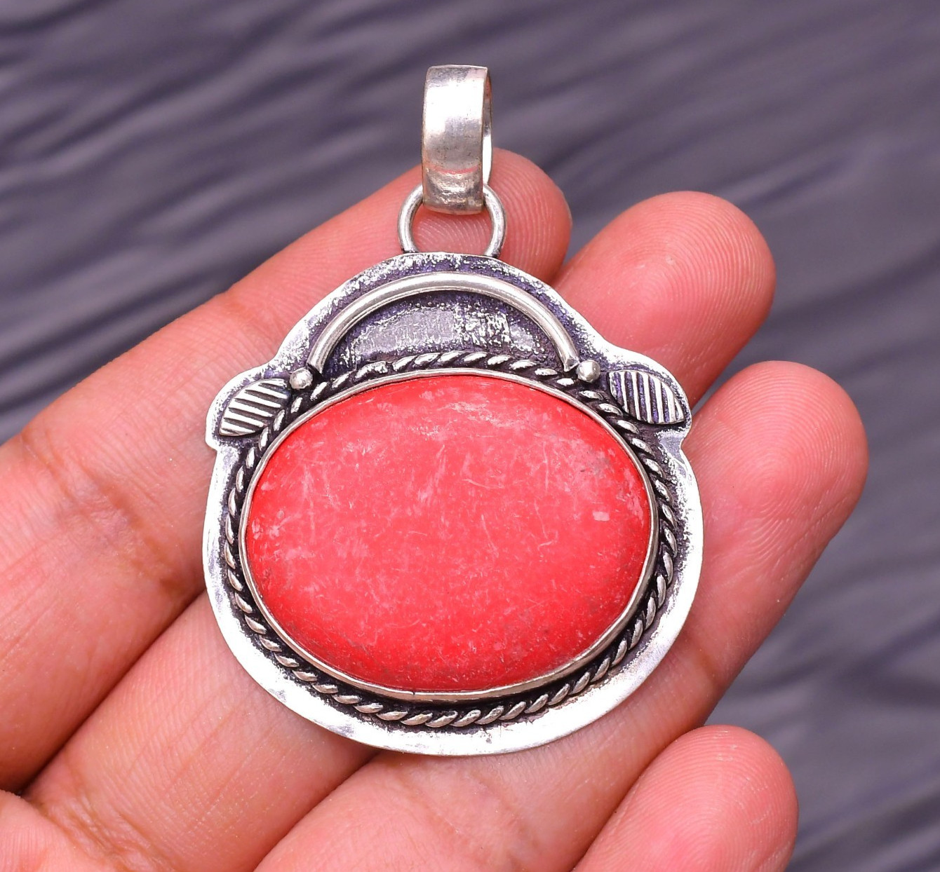 Red Coral Gemstone 925 Sterling Silver Jewelry Pendant 1.96″