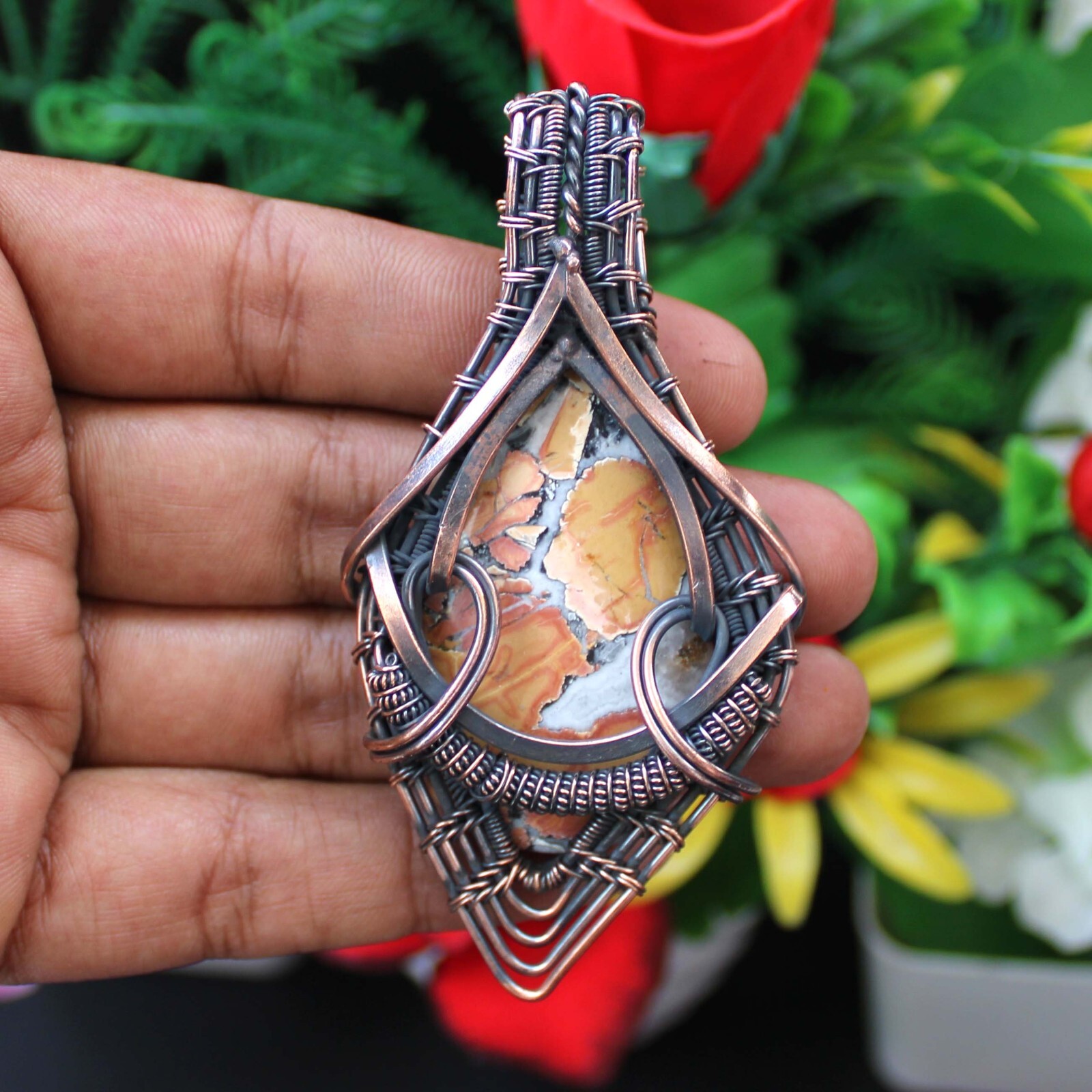 Maligano Jasper Pendant Copper Wire Wrapped Pendant Birthday Gift For Girlfriend