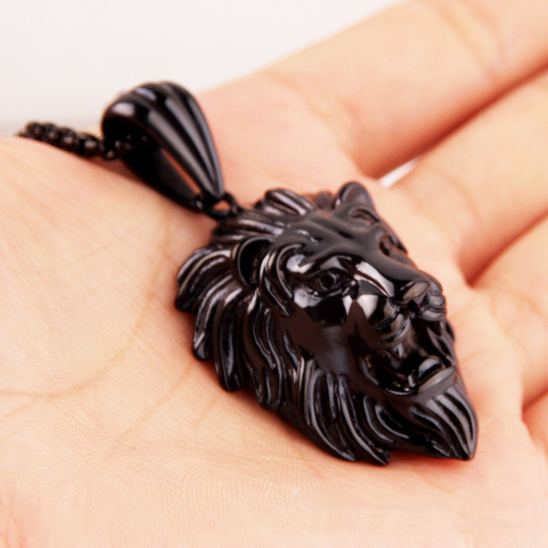Hiphop Rock Black Stainless Steel Animal Lion Head Pendant Necklaces for Men