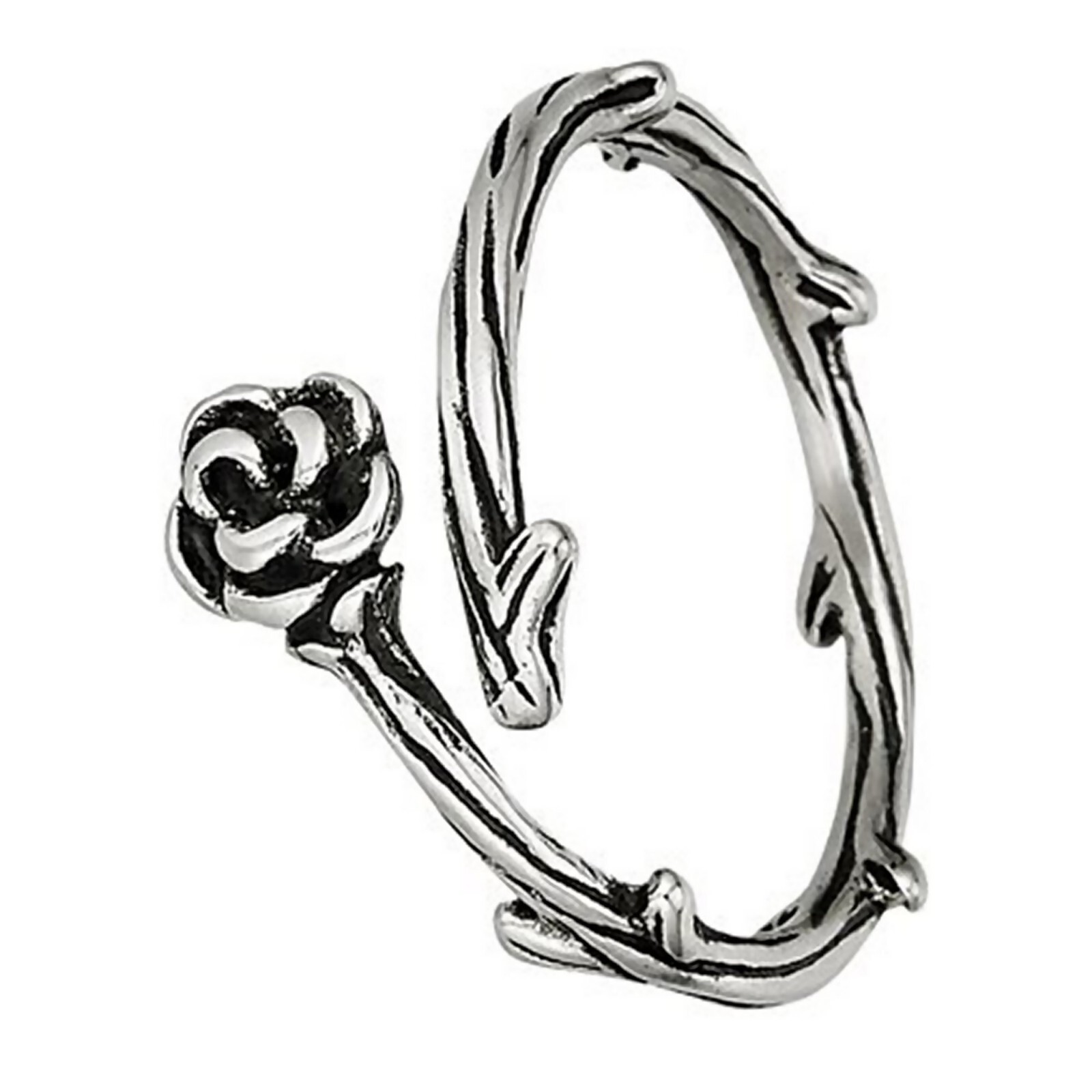 Rose Thorns Ring Silver Stainless Steel Womens Love Passion Flower Garden Band