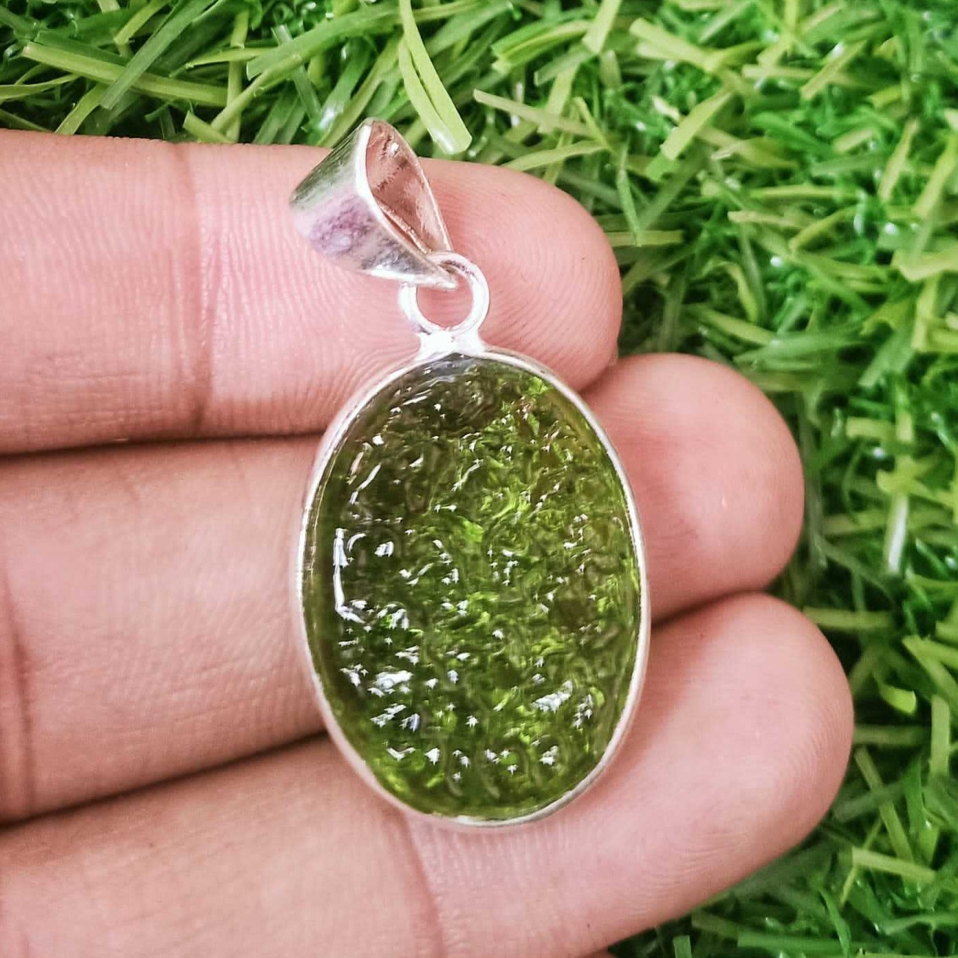 Moldavite Silver Pendant 925 Sterling Silver Pendant Handmade Gemstone Pendant