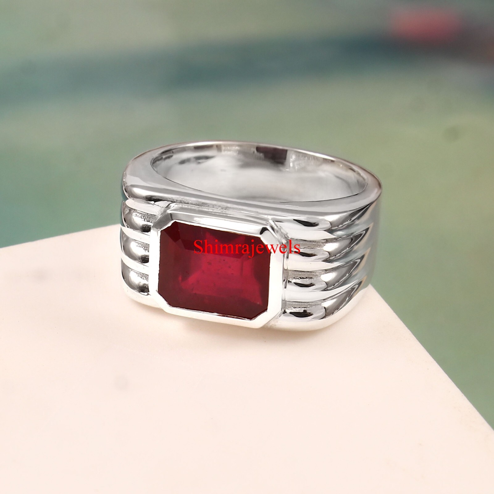 Heated Ruby Gemstone With 925 Sterling Silver Ring for Men’s #1077
