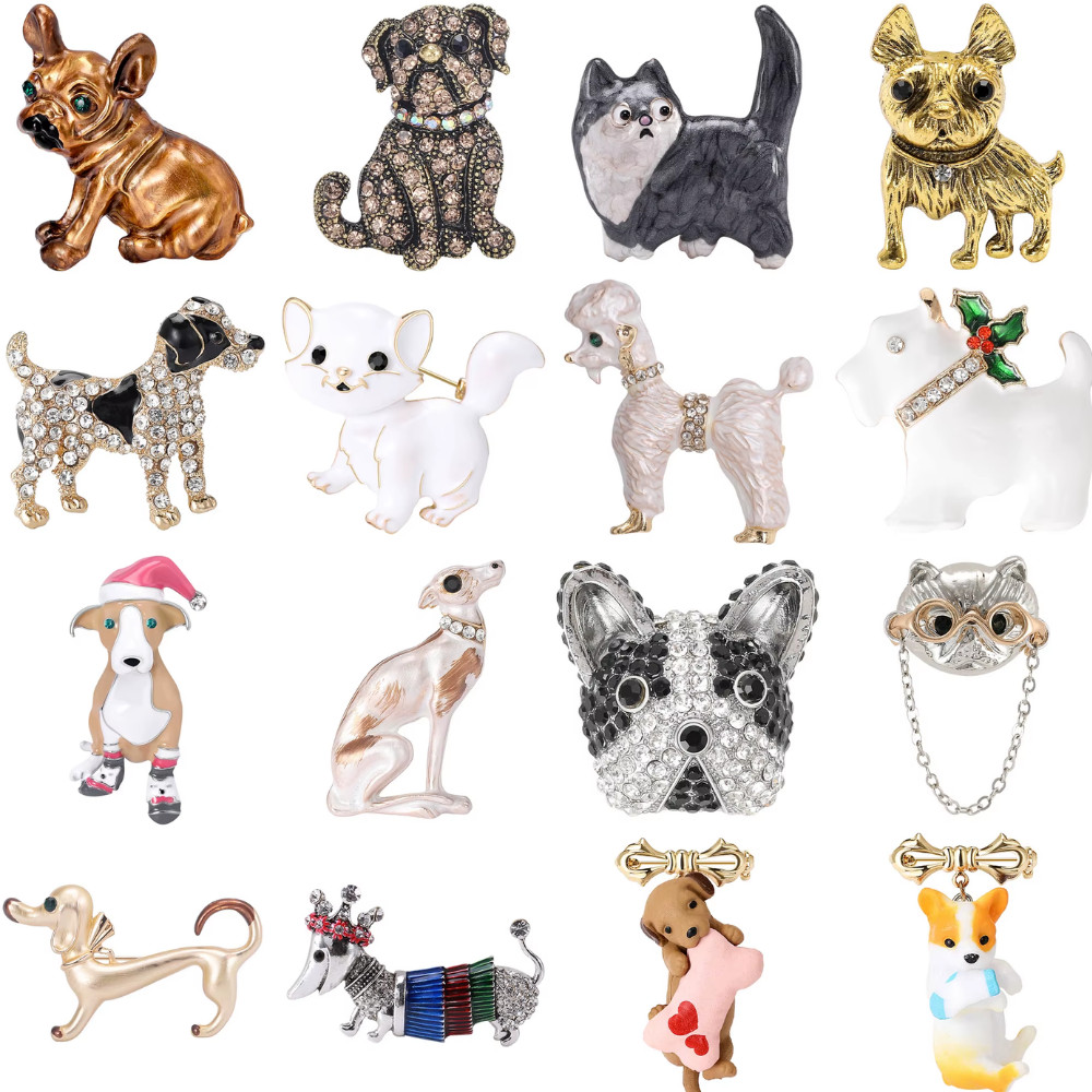 Sparkling Blue Rhinestone Dog Brooch Animal Gold Pin Spring Summer Jewelry Gift