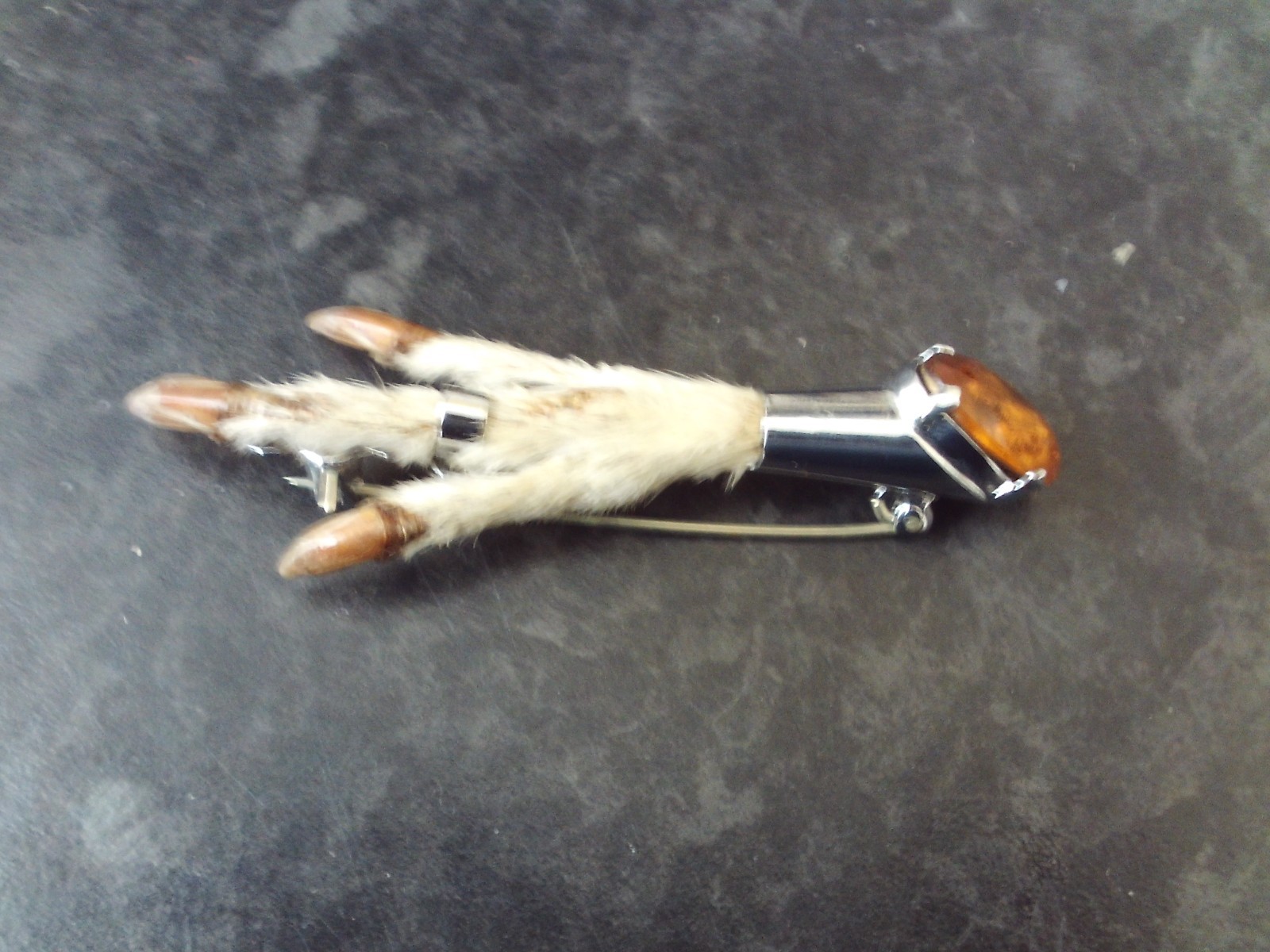 Mizpah Scottish Grouse Foot Brooch with Amber Coloured Gem Vintage Scotland