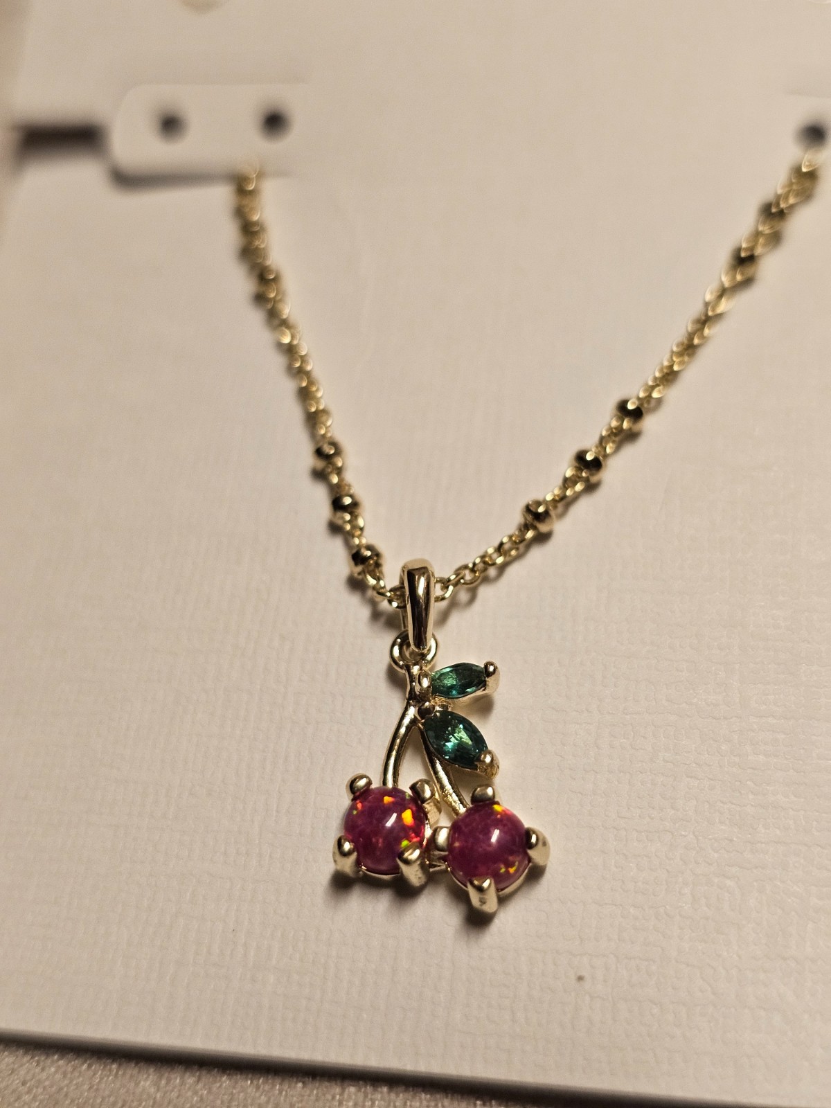 Kendra Scott Cherry Necklace Kyocera Pink Opal Green Gold NWT Jewelry Gift Bag