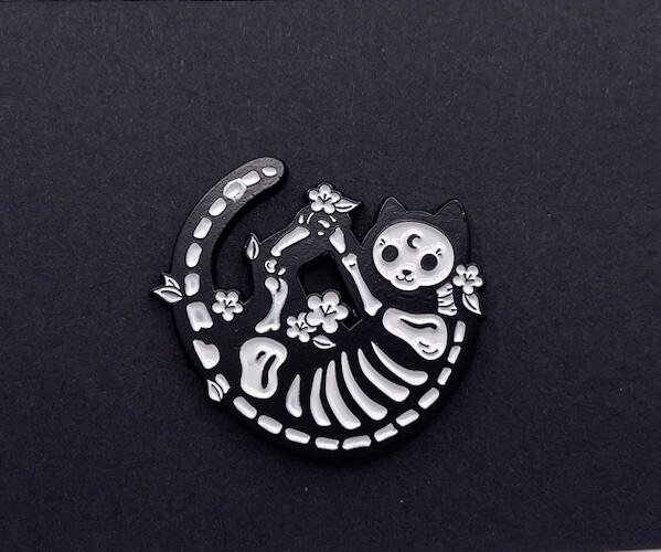 Spooky Kitty Skeleton Pin