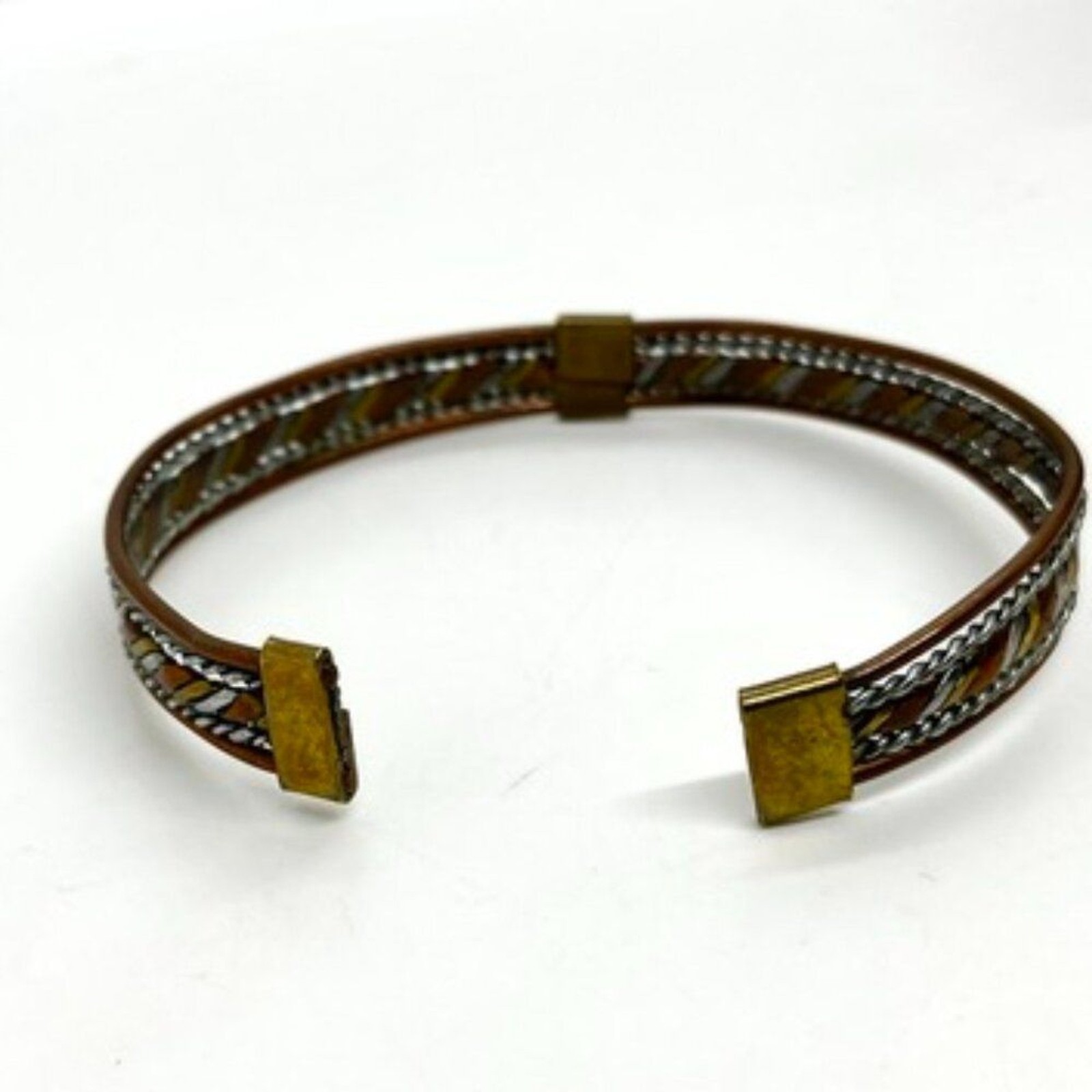 VINTAGE BOHO COPPER Multi Tone Braided Cuff Bracelet Brass Silver Tone