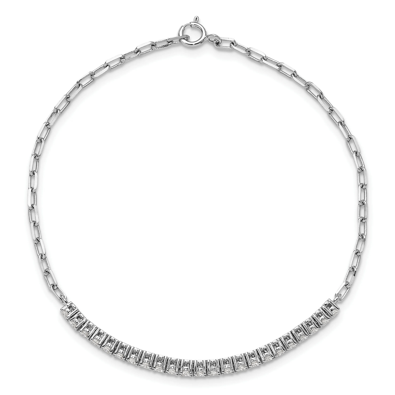 925 Sterling Silver CZ Paperclip Cable Rolo Link Chain Bracelet