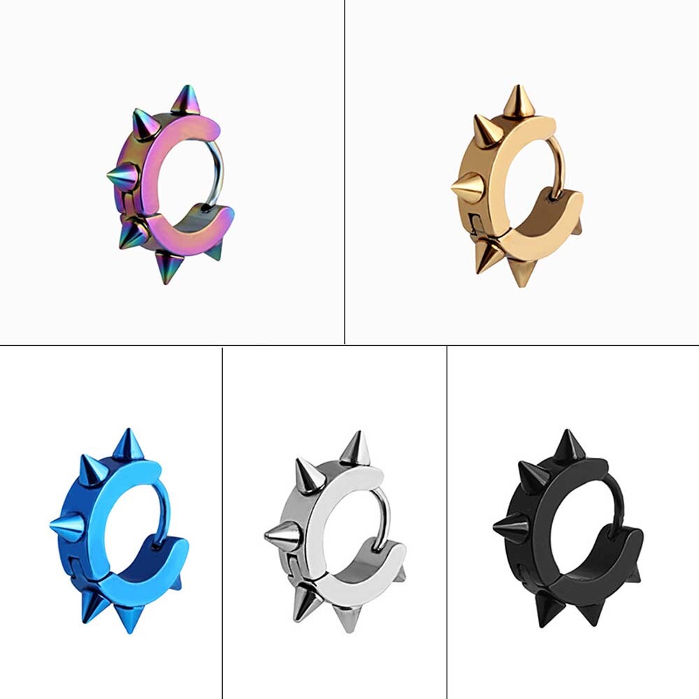 1 Pair Huggie Stud Earrings Rivet Spike Punk Rock Gothic Style Stainless Steel