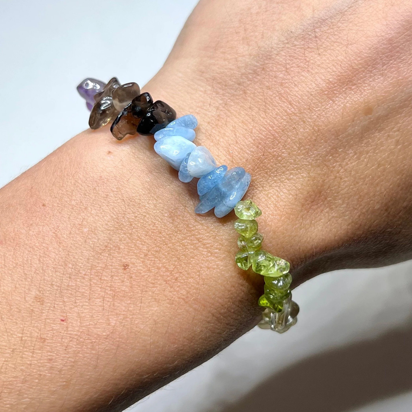 Seven Chakra Stone Chip Bracelet: Gemstone Beaded Stretch Bracelet