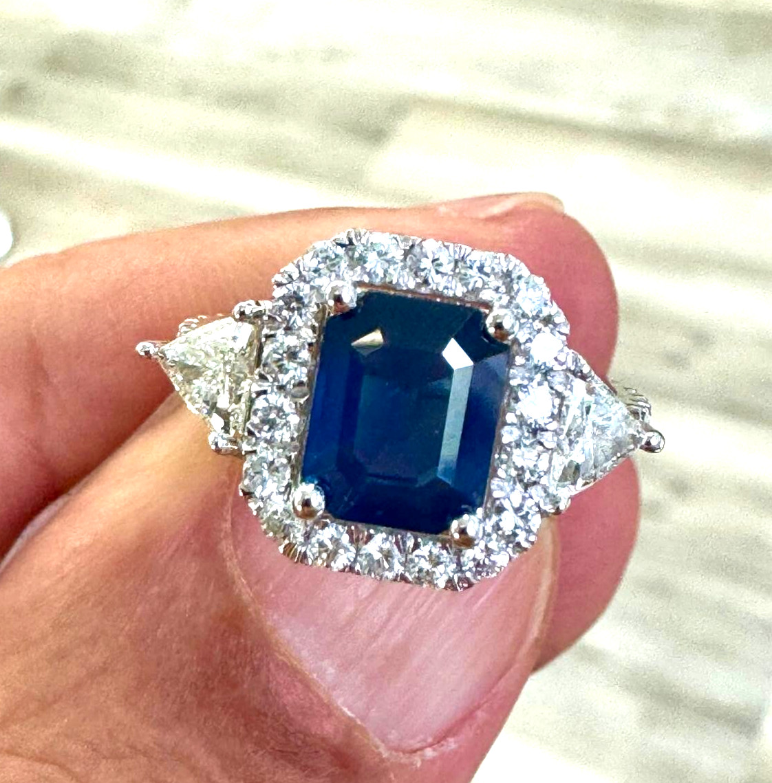 2.96 CT Natural Diamond Blue Sapphire Ring 14K White Gold