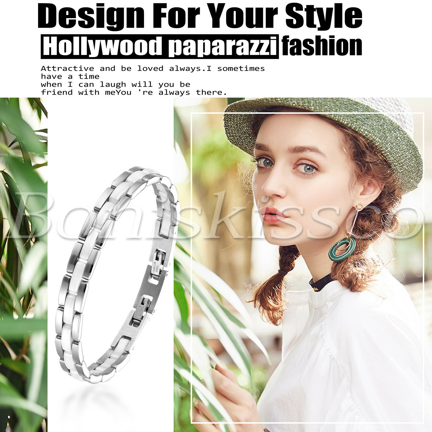 Women’s Girls Charm Stainless Steel Ceramic Bracelet Healthy Chain Link Gift