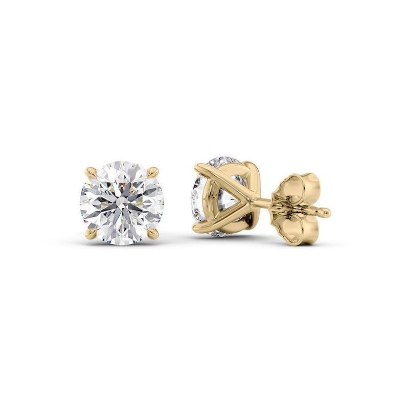 1.0CT Round Cut Moissanite 14K Yellow Gold Solitaire Handmade Stud Earrings