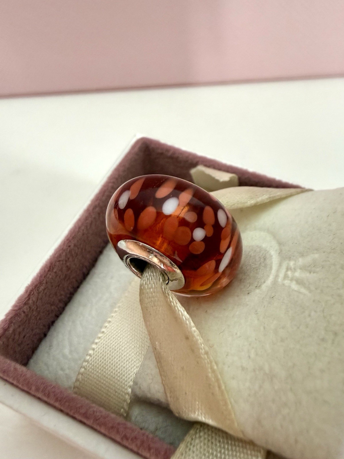 PANDORA SILVER ORANGE SPOT LIGHT X-LARGE MURANO GLASS CHARM AUTHENTIC RETIRED