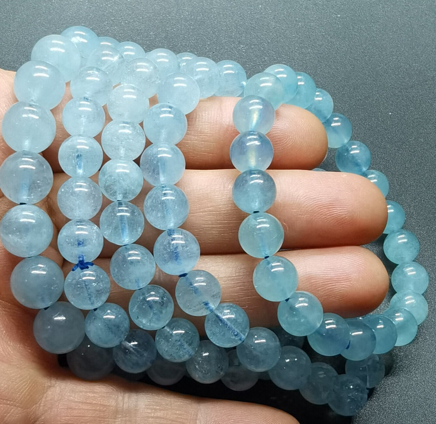 Natural Aquamarine 8mm Bead Bracelet Healing March Birthstone Gift Unisex Gift