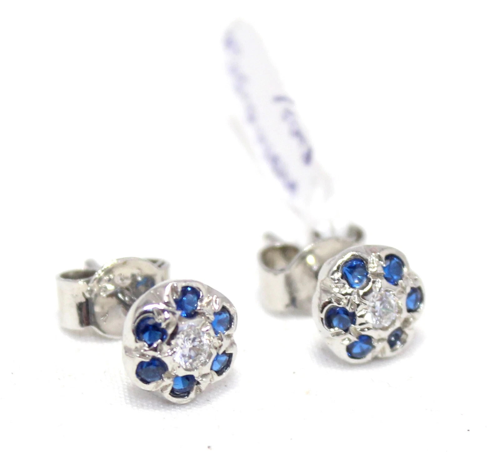 Stud Earrings 925 Sterling Silver Blue Hydro & Zircon Handmade Gift