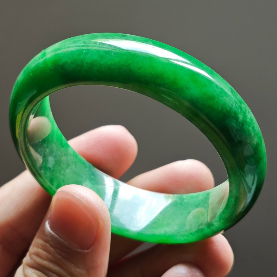 53mm Natural Icy Green Jadeite Jade Bracelets Burma Jade Bracelet Bangle 4106