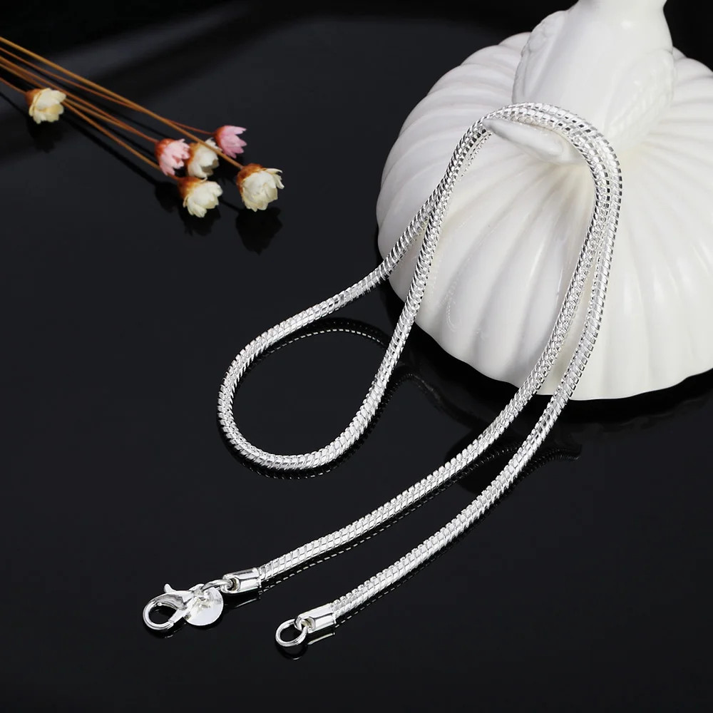 40-75CM 925 Sterling Solid Silver 1MM/2MM/3MM Snake Chain Necklace Women Jewelry