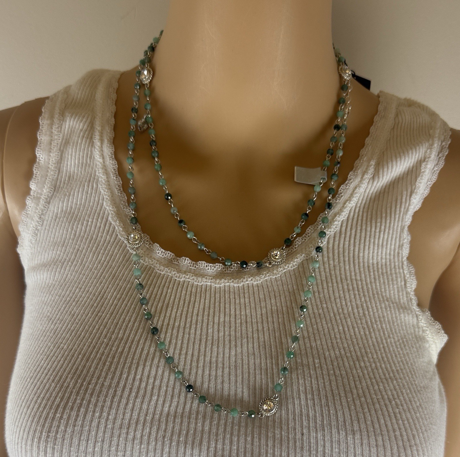 Virgins Saints & Angels 4mm Precious Emerald Wrap Silver Necklace NWT