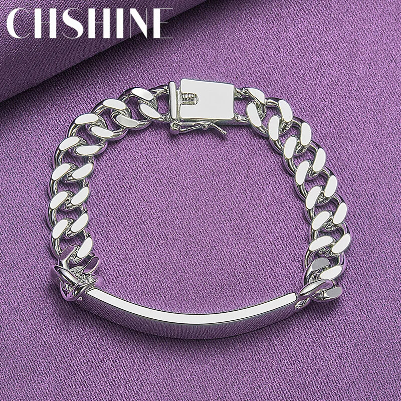 CHSHINE 925 Sterling Silver Smooth Brand 10mm Men Side Chain Bracelet Jewelry