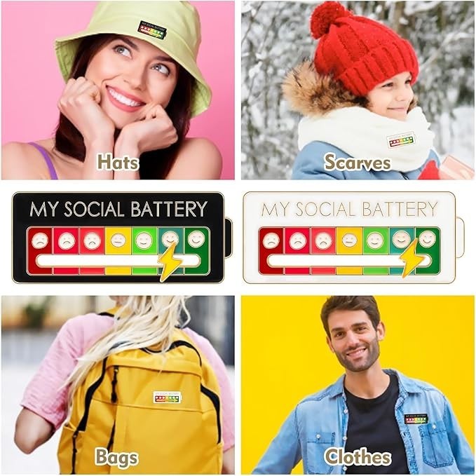 Slidable Social Battery Mood Attitude Tracker Brooch Pin Funny Enamel Badge Gift