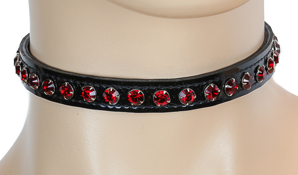 Gothic Red Rhinestone Patent Black Choker Punk Goth Fetish Collar Dance wear