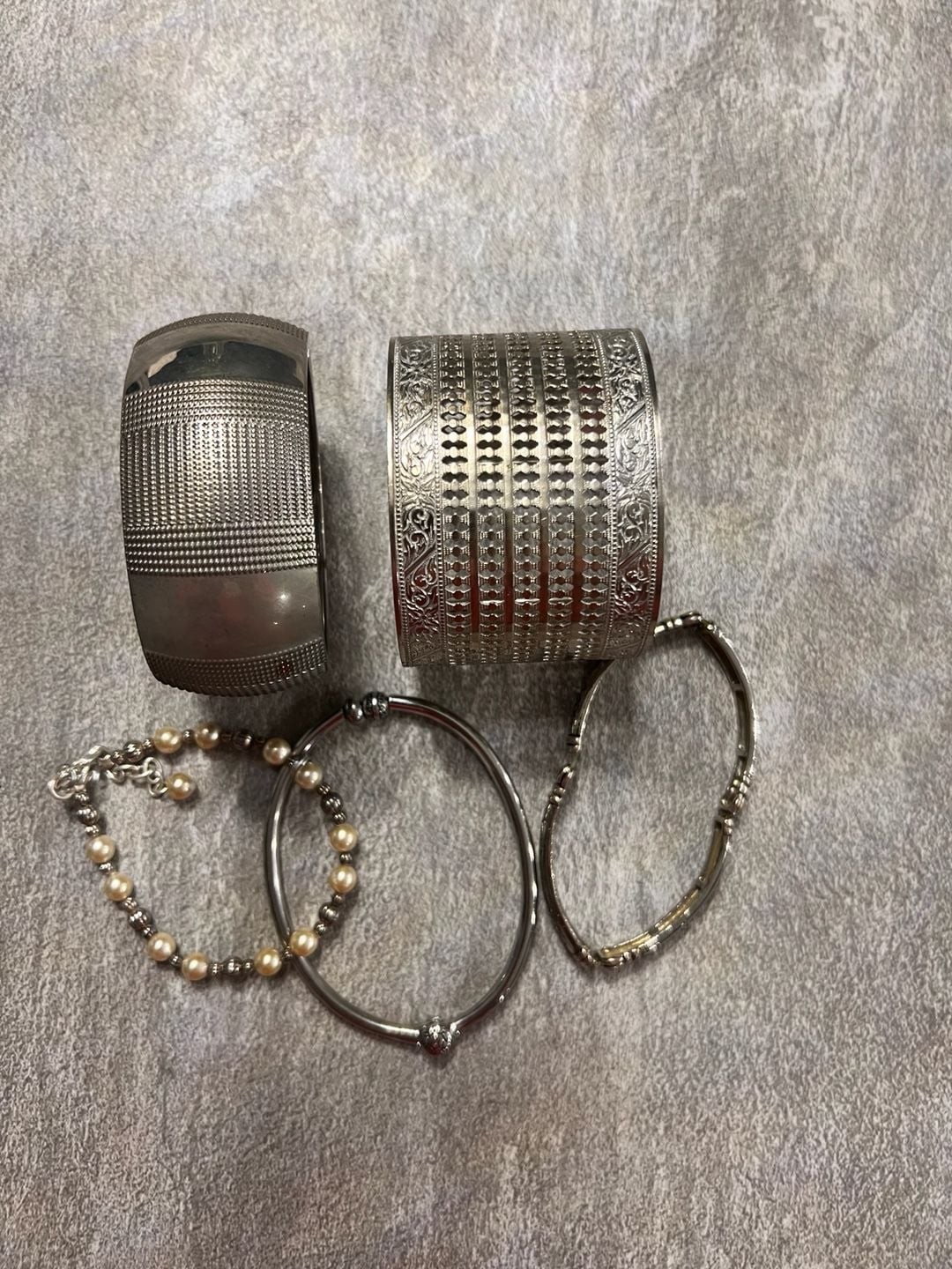Set of 5 Assorted Vintage and Modern Silver-Tone Fashion Bracelets