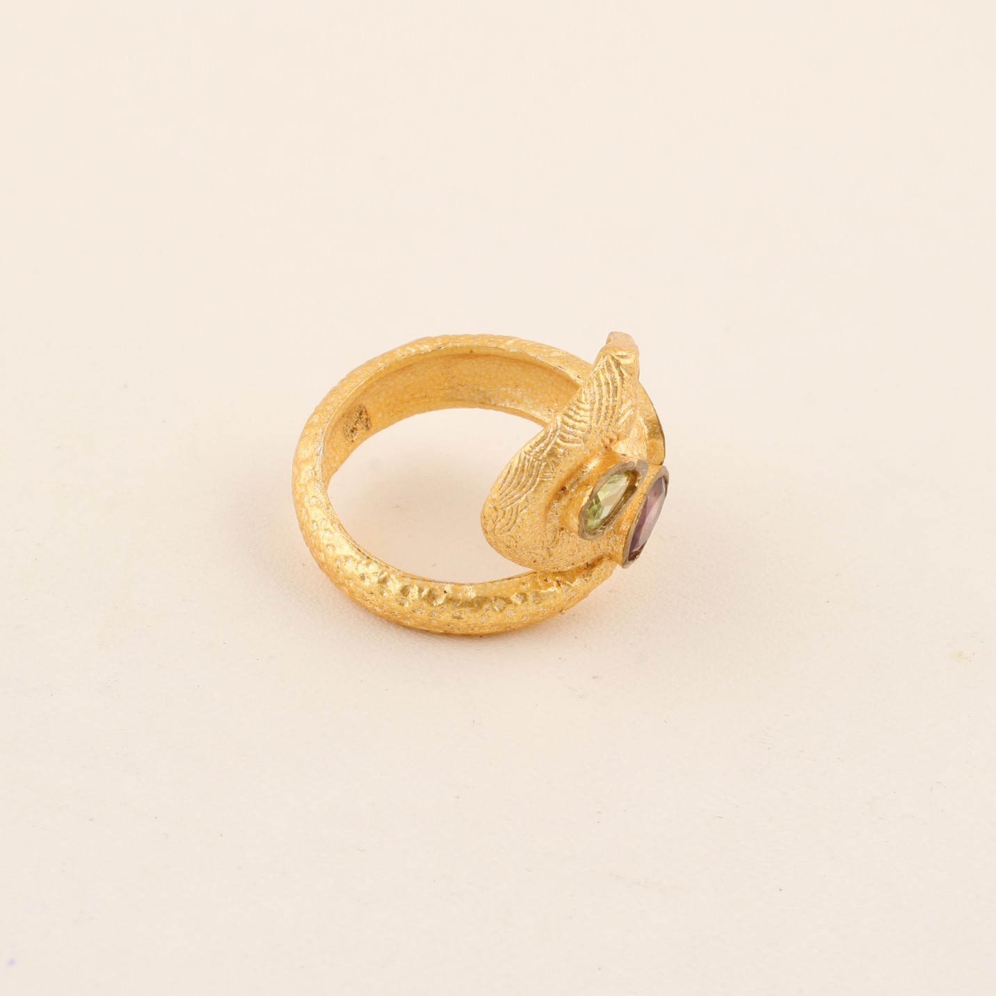 Gold Tone Gemstone Ring Green Amethyst Purple Stone Ring Handmade Statement Ring