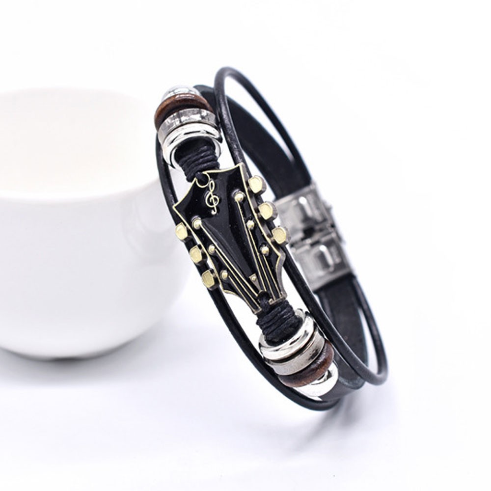 Retro Faux Leather Guitar Bracelet,Zinc Alloy Rock Music Guitar Bracelet OY