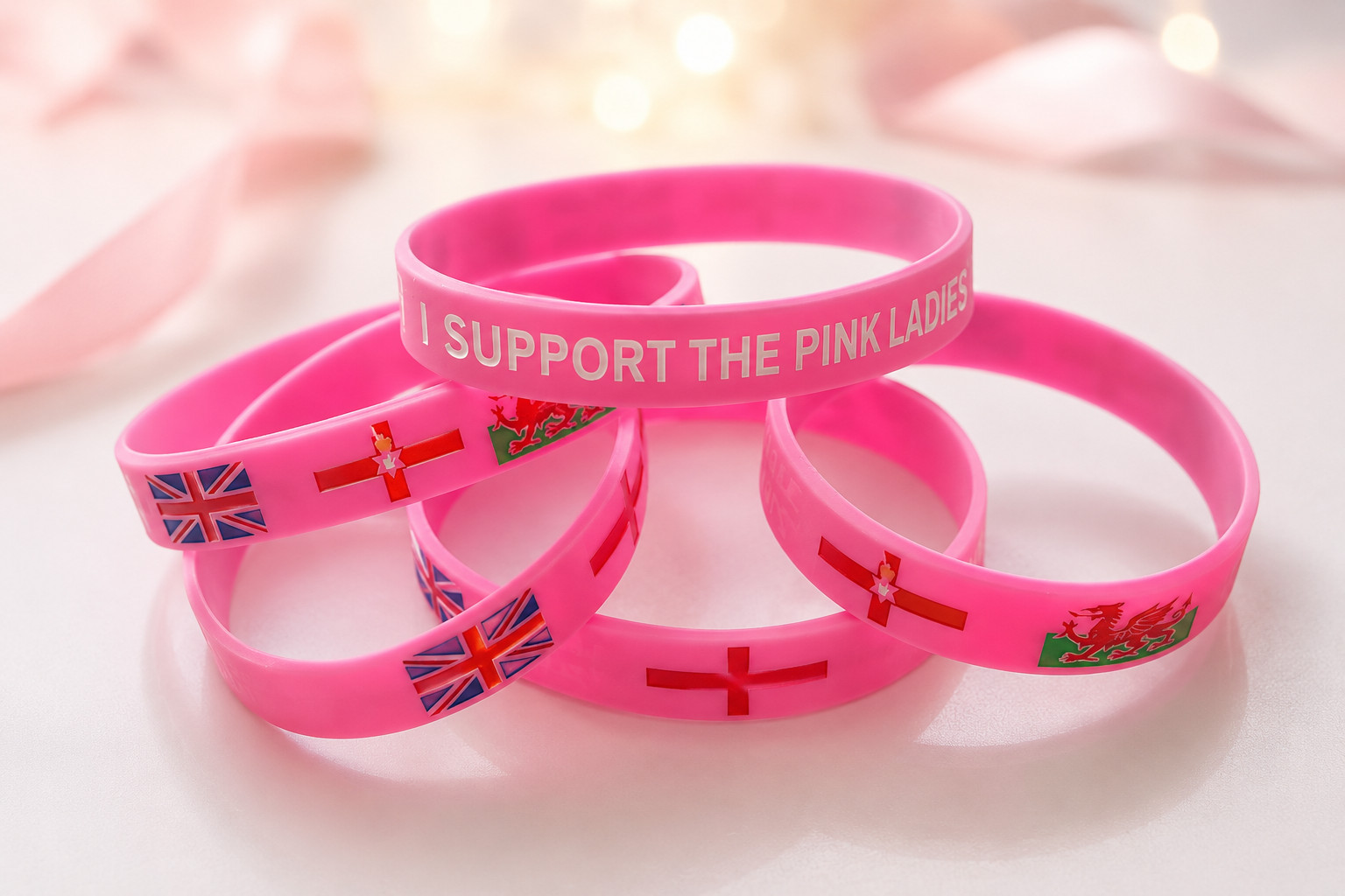 5 X I SUPPORT THE PINK LADIES Bracelet All UK Flags
