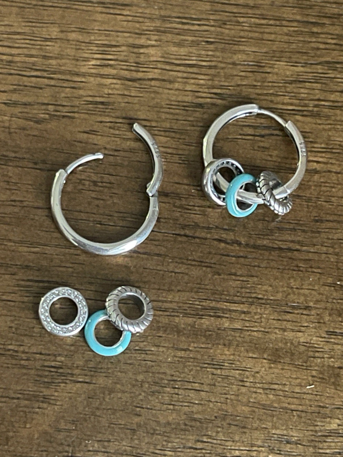S Signed 925 Turquoise Cz Removable Charms Hoop Earrings