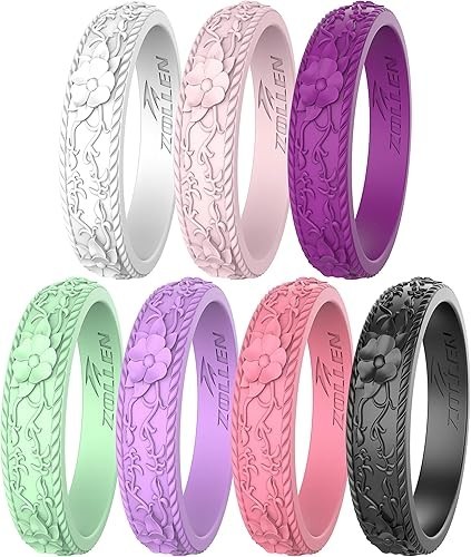 Silicone Wedding Rings for Women 7 Pack -Stackable Silicone Rubber Wedding Bands