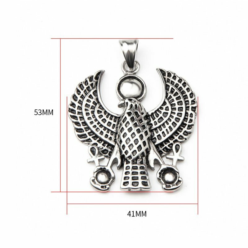 MENDEL Mens Egypt Egyptian Horus Falcon Ankh Pendant Necklace Stainless Steel
