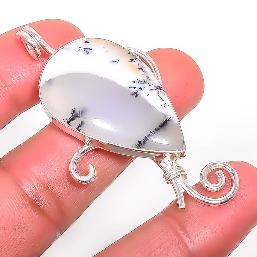Dendritic Opal – Brazil Handmade 925 Silver Plated Pendant 2.34″ T53