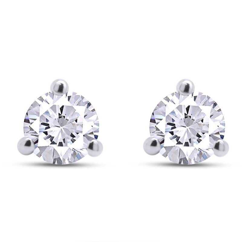 1 Cttw Solitaire Martini Studs Earrings Simulated Diamond Real 10K White Gold