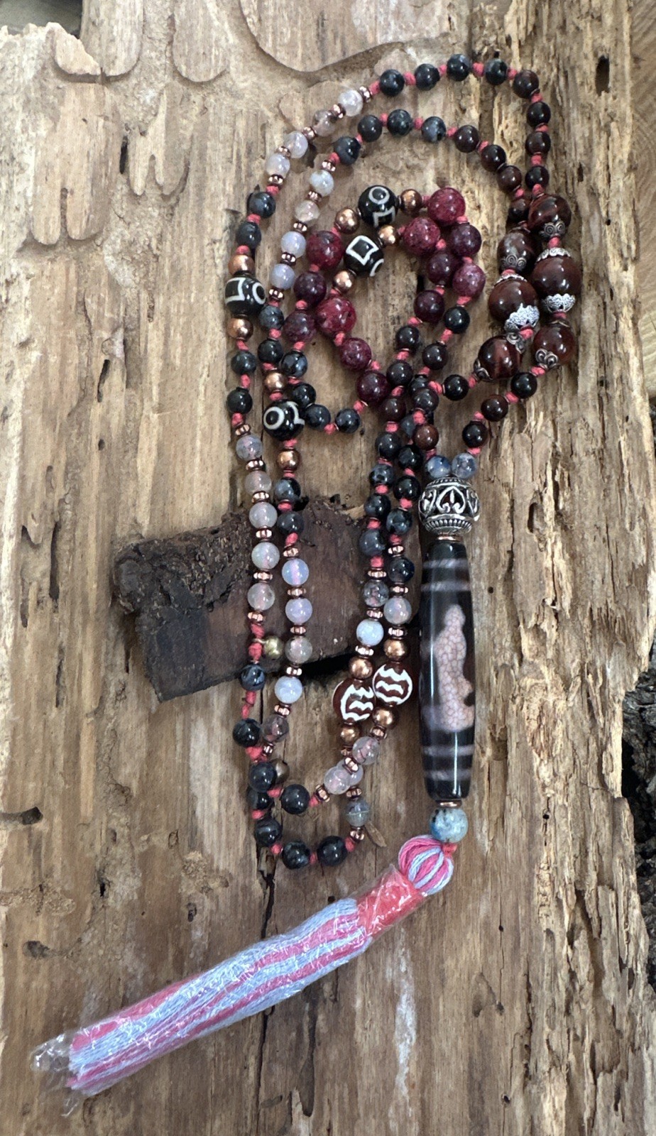108 Bead Prayer Mala: Traditional Knotted~KwanYin Dzi Bead~Mind~Body~Spirit~Yoga