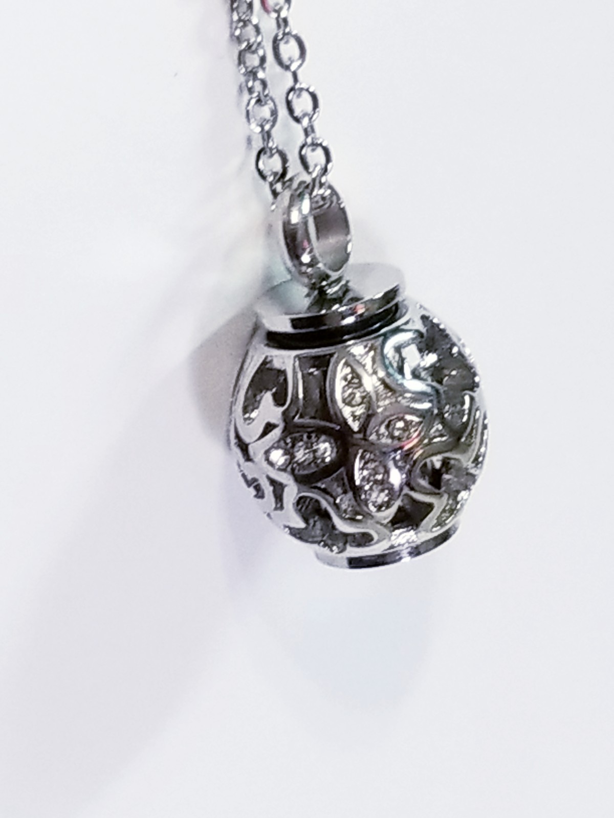 Silver Tone Urn Cremation Memorial Necklace Ball Pendant for Ashes