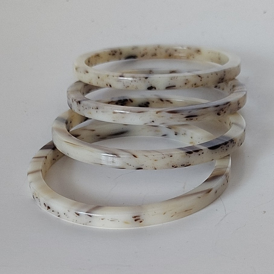 Set of 4 Ivory Brown Speckled Resin Stackable Bangle Bracelets, No Stone