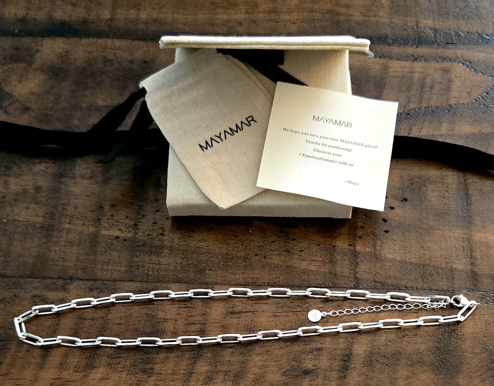 Mayamar Heavy Plated Silver Paper Clip Chain Necklace New Dust Bag Box