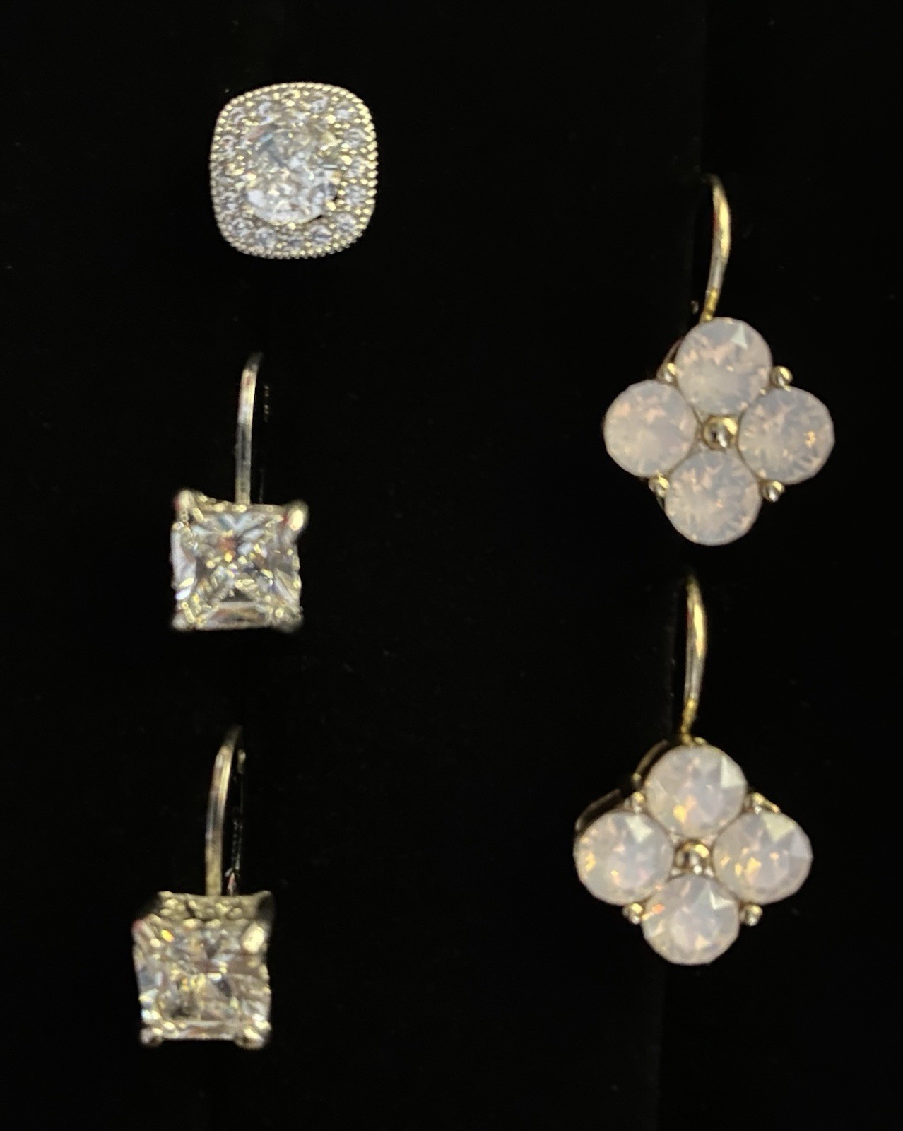 Lot Of Cubic Zirconia CZ Faux Pearl Drop Dangle Stud Post Pierced Earrings