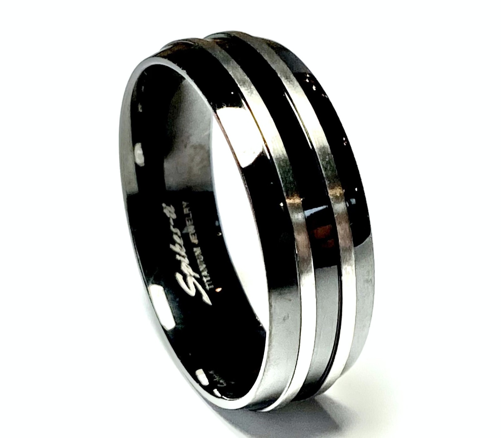 Solid Titanium Ring Black w/Double Stripe Size 5,6,7,8,9,10,11,12,13,14 (FL14)