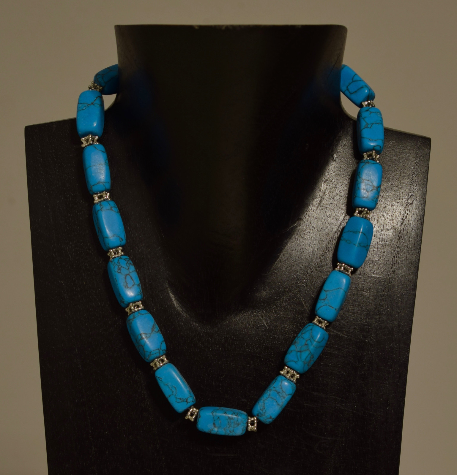 Necklace Stabilized Turquoise Silver Beaded Necklace