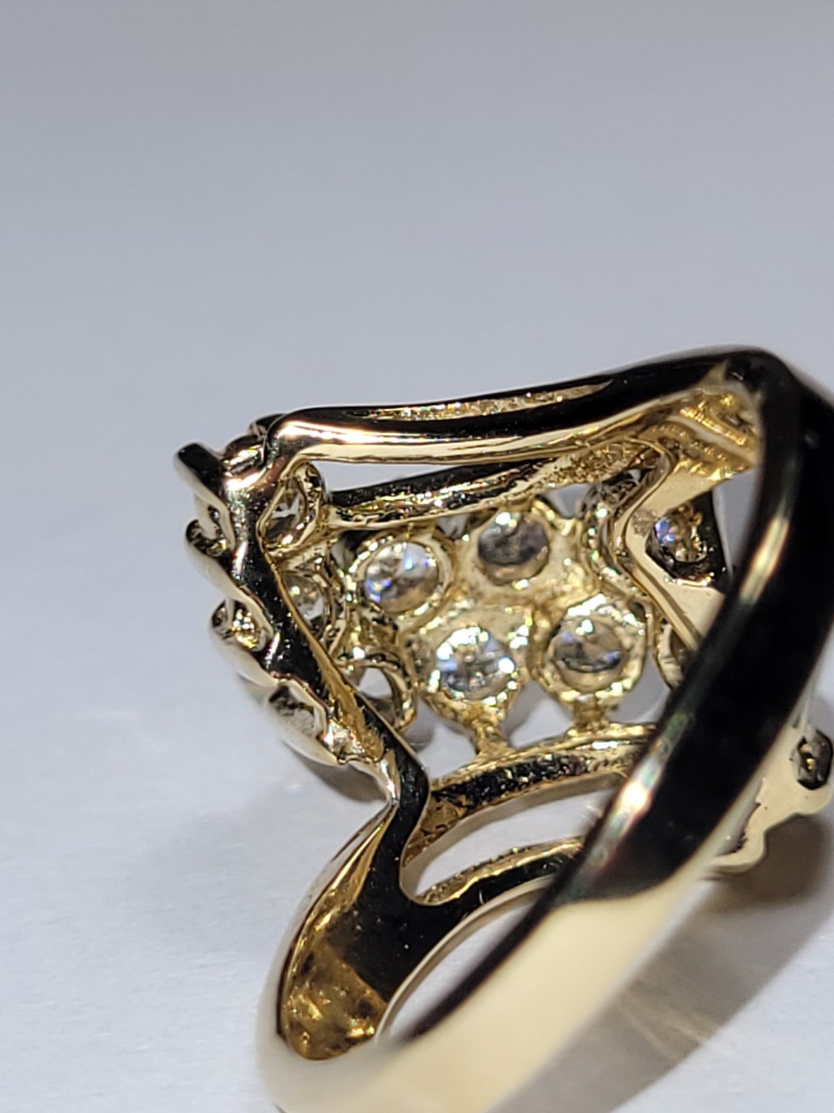JQA 14K HGE Signed LIND Goldtone Cocktail Ring Clear CZ Crystal Statement Fashio