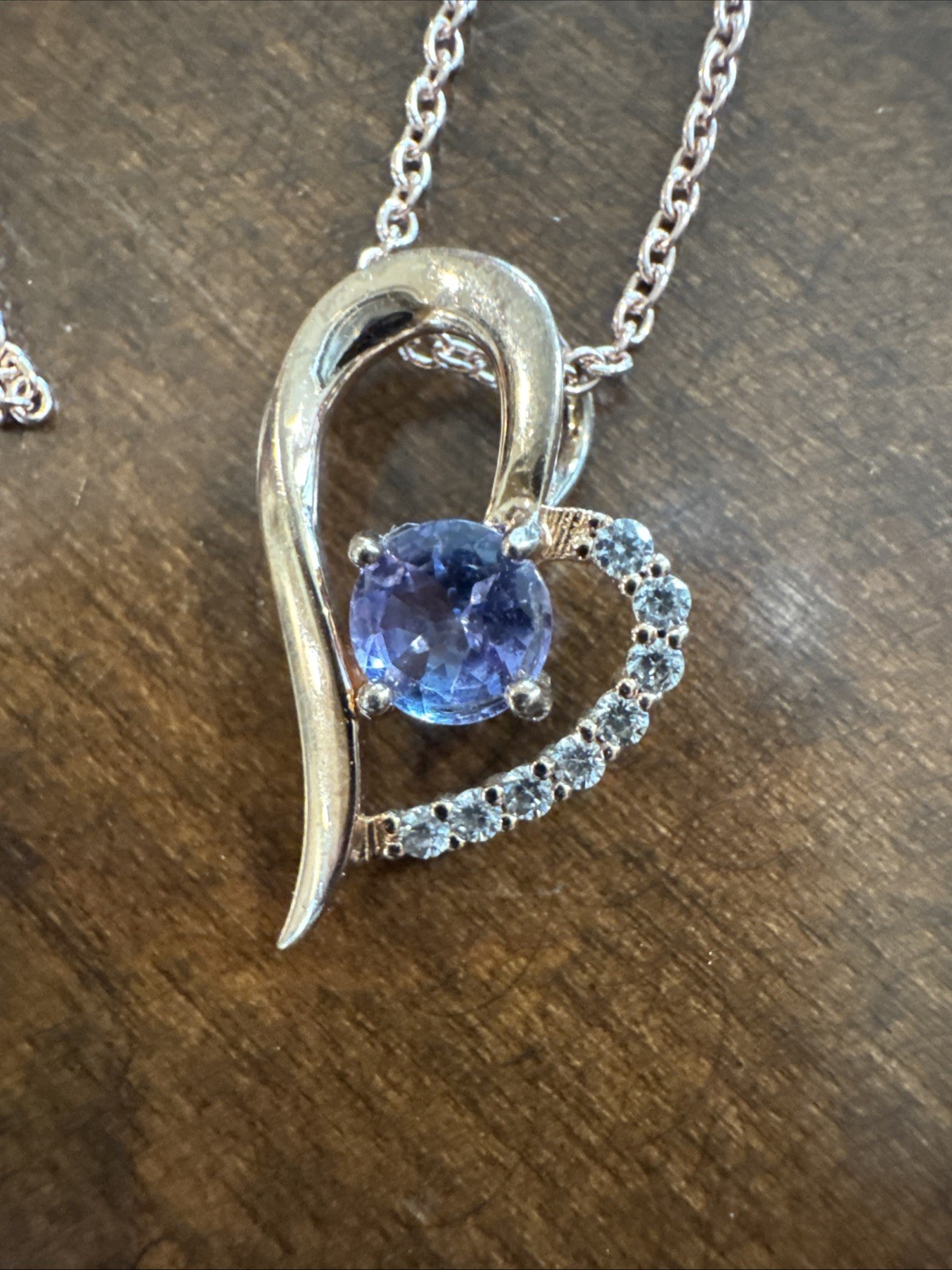 Gemstone King Tanzanite Heart Necklace In Rose Gold Plated Silver