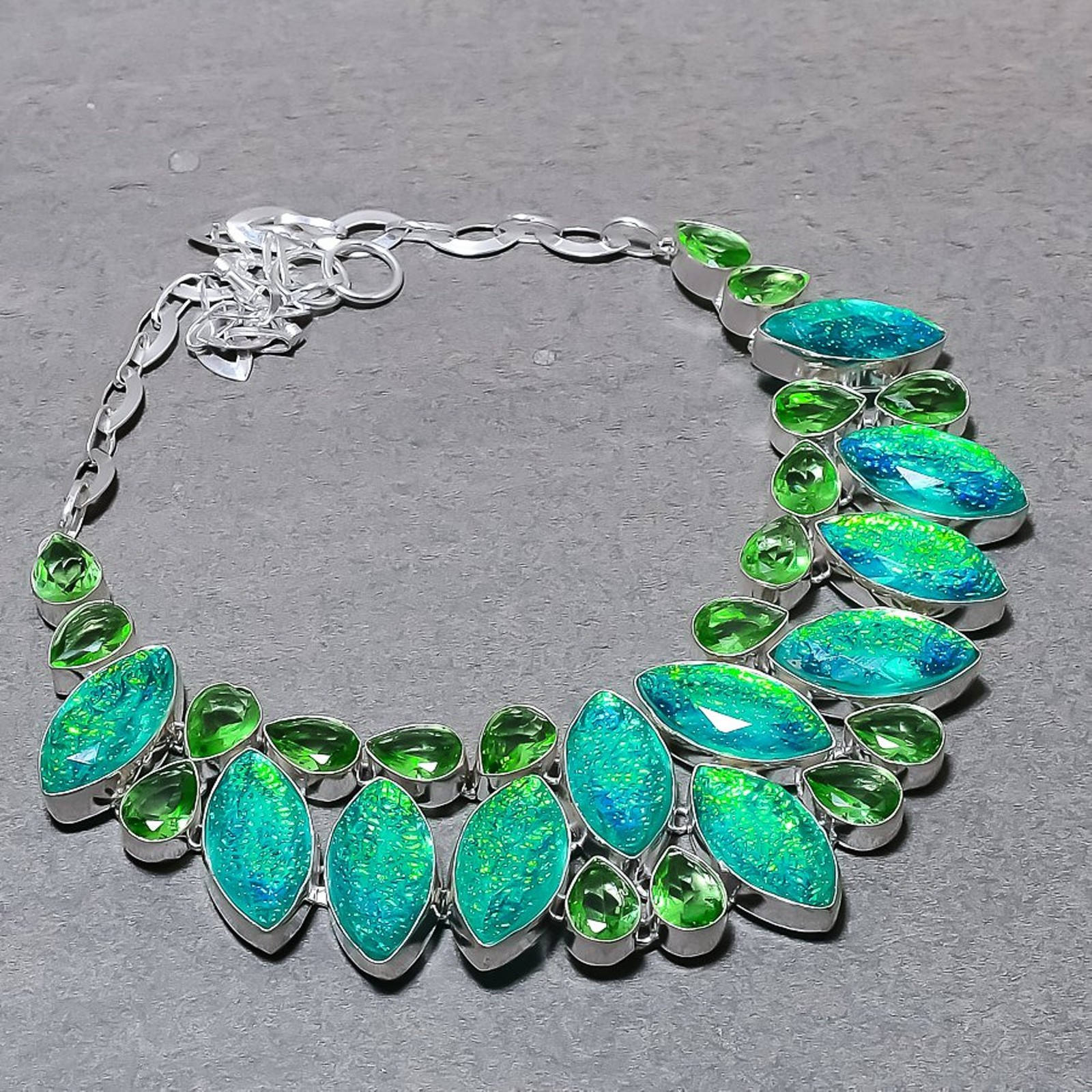 Faceted Australian Triplet Opal Green Amethyst Gemstone Handmade Necklace 18″